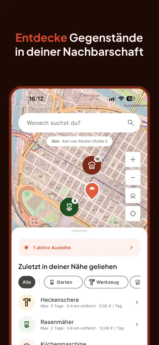 Sharehood Karte mit Gegenständen aus der Nachbarschaft